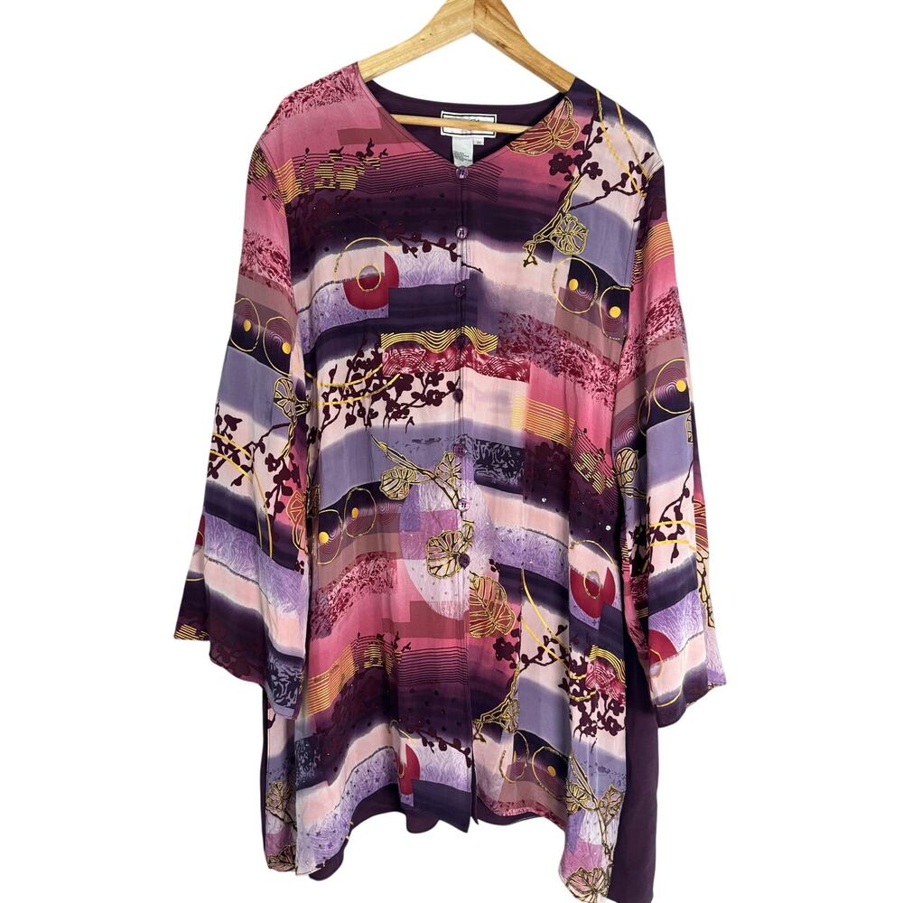 Diane Gilman Vintage Silk Beaded Artsy Tunic 2X